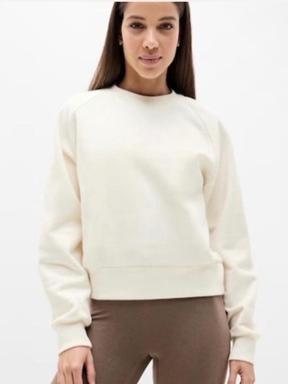 Athleta Forever Fleece Crewneck Sweatshirt, sz Medium, Magnolia White